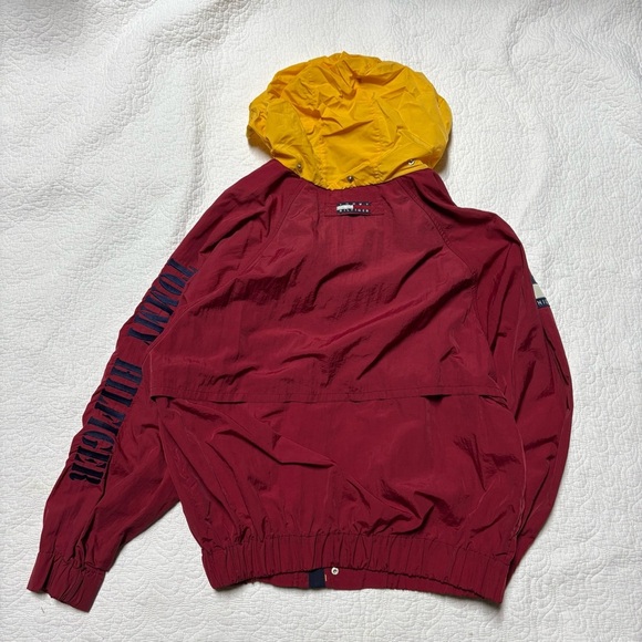 Vintage Tommy Hilfiger Colorblock Windbreaker Jacket Red Yellow Hood Men’s M - Picture 2 of 12